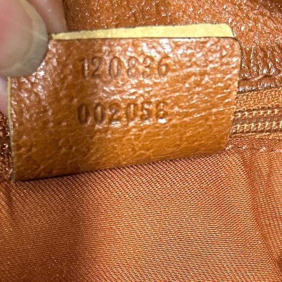 Gucci Vintage Tote Classic Beige GG Logo Canvas Orange Leather Trim Medium Size - Picture 15 of 16